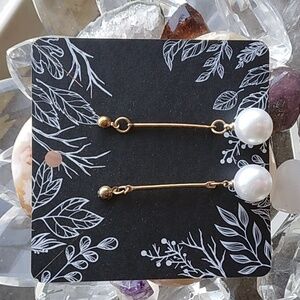 Gold and White Faux Pearl Drop Earrings